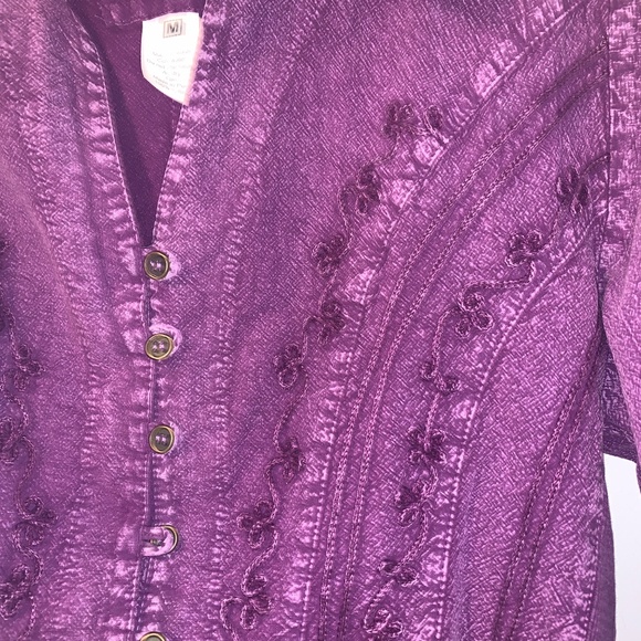 Inca Cottons Purple Embroidered L/S Prairie Boho Top, M - Picture 3 of 9